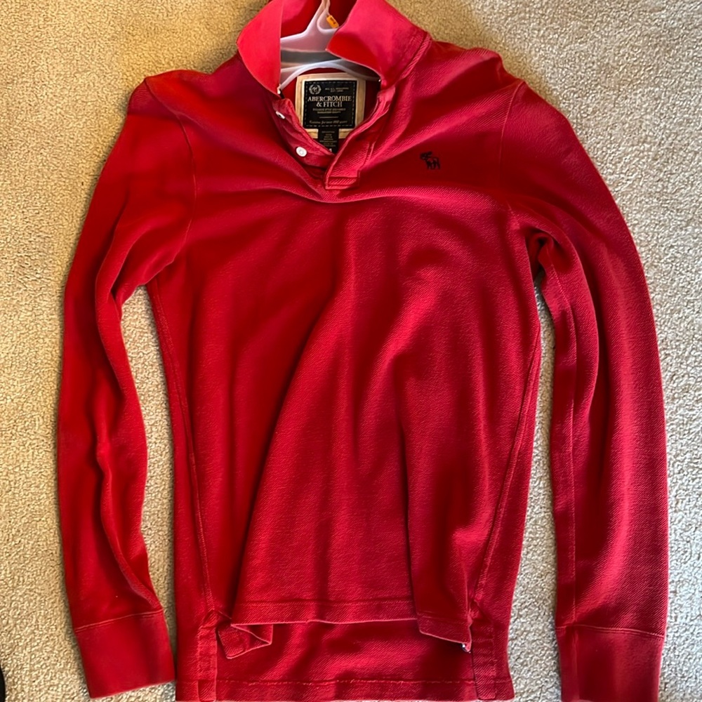 Abercrombie polo long sleeve red